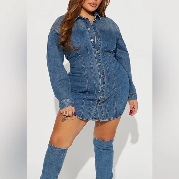 Denim Button-Up Dress - Picture 1 of 4